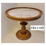 Round Marble Inlay Post Modern Pedestal Side Table