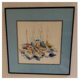 Artist Signed Framed Sailboat Harbor by Therese Niesen