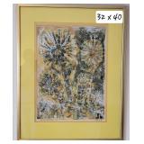 1960 MCM Dandelion Framed Print Signed Bednard