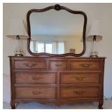 Kindel Mahogany French Provincial 7 Drawer Dresser and Mirror