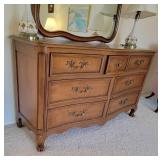 Kindel Mahogany French Provincial 7 Drawer Dresser and Mirror