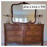 Kindel Mahogany French Provincial 7 Drawer Dresser and Mirror