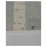 Framed Blue Birch Watercolor Pointelism Print Artist Signed