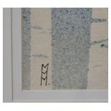 Framed Blue Birch Watercolor Pointelism Print Artist Signed