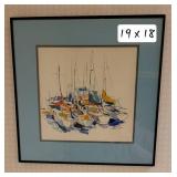Artist Signed Framed Sailboat Harbor by Therese Niesen