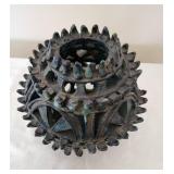 MCM Blue Glaze Terracotta Pou Openwork Vessel, as