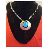 Sterling Silver Turqoise Pendant, Artist Signed M