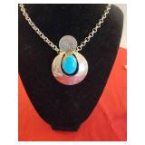 Sterling Silver Turqoise Pendant, Artist Signed M