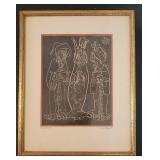 Mid Century Scratchboard Art ~ Monopriest by Sue Kehe