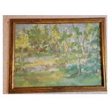 Original Oil on Board Springtime Forest Landscape Framed Artwork