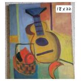 Abstract Oil Still Life ~ Guitar with Fruit Basket by Dana Harmon