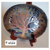 Suri Signed Tree Glazed Ceramic Oval Dish
