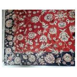 Jaipour Styled Red Oriental Rug with Blue Boarder