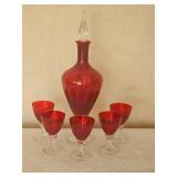 Ruby Art Glass Decanter Set