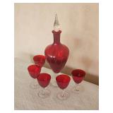 Ruby Art Glass Decanter Set