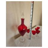 Ruby Art Glass Decanter Set