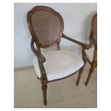 Vintage Bombay Company Caned Back Pearl Upholstered Carved Accent Chair Pair