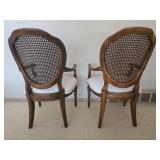Vintage Bombay Company Caned Back Pearl Upholstered Carved Accent Chair Pair