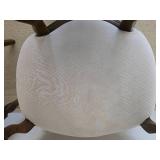 Vintage Bombay Company Caned Back Pearl Upholstered Carved Accent Chair Pair