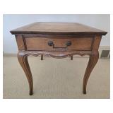 Henredon Heritage Vintage Burlwood Drawered Accent Table with Leather Inlay Surface