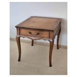 Henredon Heritage Vintage Burlwood Drawered Accent Table with Leather Inlay Surface