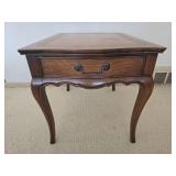 Henredon Heritage Vintage Burlwood Drawered Accent Table with Leather Inlay Surface