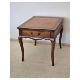 Henredon Heritage Vintage Burlwood Drawered Accent Table with Leather Inlay Surface