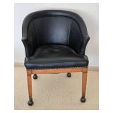 Suave MCM Tacked Black Leather Rolling Parlour Chair