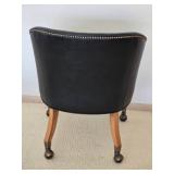 Suave MCM Tacked Black Leather Rolling Parlour Chair