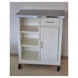 Stainless Steel Topped Rolling Kitchen Island Cabinet - Cream