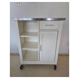 Stainless Steel Topped Rolling Kitchen Island Cabinet - Cream