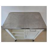 Stainless Steel Topped Rolling Kitchen Island Cabinet - Cream