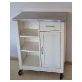Stainless Steel Topped Rolling Kitchen Island Cabinet - Cream