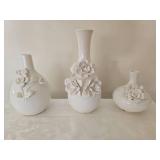 Vintage Raised Relief White Floral Vase Collection - (3)