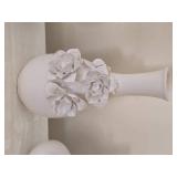 Vintage Raised Relief White Floral Vase Collection - (3)
