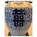 Double Happiness Chinese Porcelain Vase Lamp - Qing Dynasty Styled - A