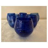 Amazing Mid-Century Modern Swirl Cobalt Glass Candleholder Set - (6)