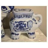 Vintage Bombay Company Handpainted Ceramic Chinoiserie Blue & White Elephant Pair