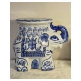 Vintage Bombay Company Handpainted Ceramic Chinoiserie Blue & White Elephant Pair
