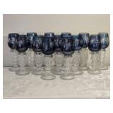 Brilliant Mid-Century Modern Cut to Clear Indigo Wine Glass Set - (13)