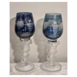 Brilliant Mid-Century Modern Cut to Clear Indigo Wine Glass Set - (13)