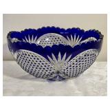 Stunning Vintage Bohemian Cut-to-Clear Cobalt Glass Centerpiece