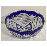 Stunning Vintage Bohemian Cut-to-Clear Cobalt Glass Centerpiece