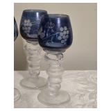 Brilliant Mid-Century Modern Cut to Clear Indigo Champagne Glass Set - (12)