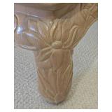 Blonde Square Glass Surface Coffee Table with Floral Carved Accents