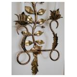 Florentine Gold Gilt Double Candle Wall Sconse, pair