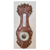 Antique Carved Walnut Wall Barometer