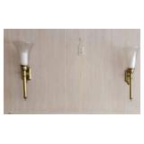 Large Brass Colonial Glass Lantern Wall Sconse, pair