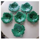 Vintage French Green Leaf Majolica Serving Plates ~ 6