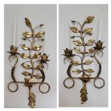 Florentine Gold Gilt Double Candle Wall Sconse, pair